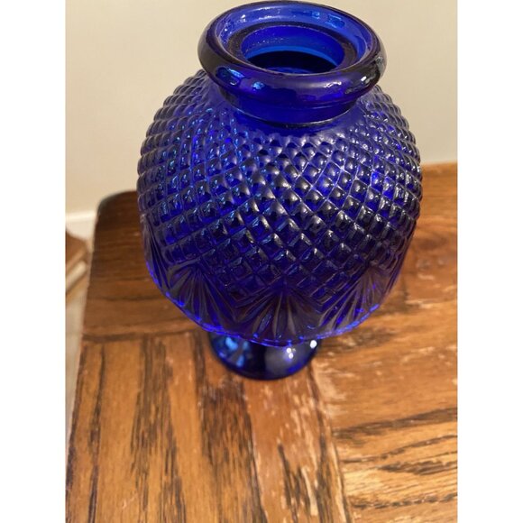 Vintage Cobalt Blue Pressed Glass Fairy Lamp Shade & Base Set - Picture 2 of 5